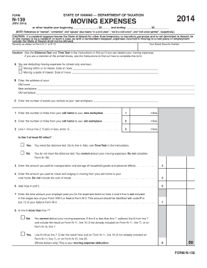 Hawaii Moving Expense Form N-139