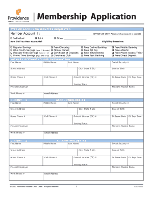 Providence Federal Credit Union Membership Application