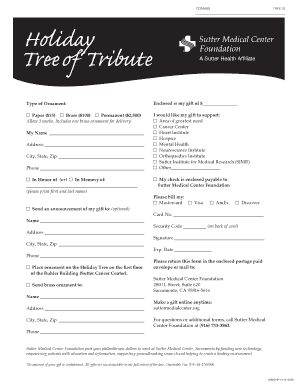Sutter Medical Center Holiday Tree of Tribute Donation Form
