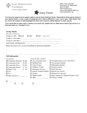 Sutter Medical Center Donation Form