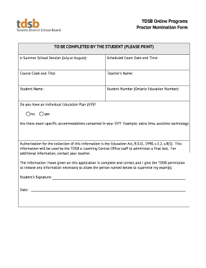 TDSB Online Programs Proctor Nomination Form