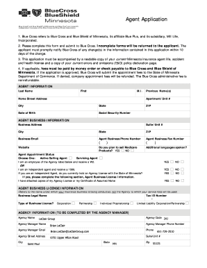 Blue Cross Agent Application Form