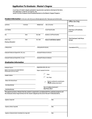 Master's Degree Application to Graduate
