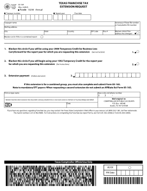 Texas Franchise Tax Extension Request Form 05-164