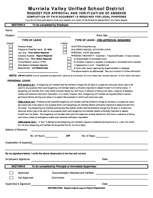 Murrieta Valley Unified School District Leave Request Form