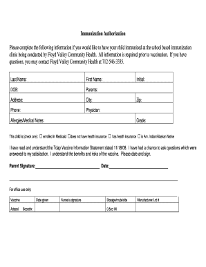 Immunization Authorization Form