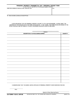 Personal Property Transmittal Slip