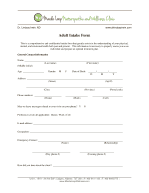 Adult Intake Form for Naturopathic Clinic