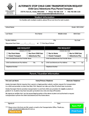 Child Care Transportation Request Form