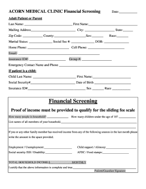 ACORN Medical Clinic Financial Screening Form