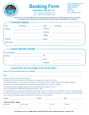 City & Village Tours Booking Form