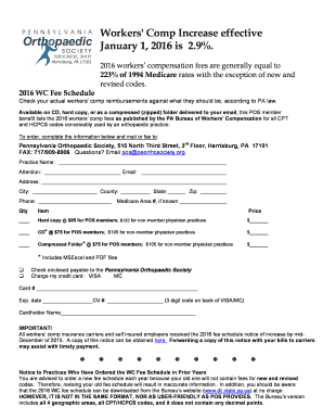 2016 Pennsylvania Workers' Comp Fee Schedule Order Form