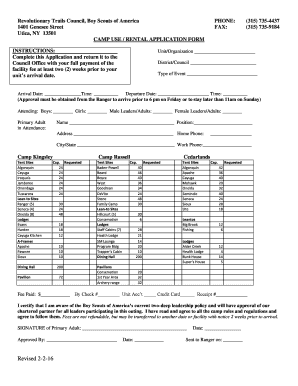 Boy Scouts of America Camp Use Rental Application Form