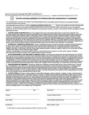 Buyer's Acknowledgement of Introduction and Confidentiality Agreement