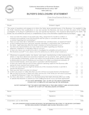 California Buyer's Disclosure Statement