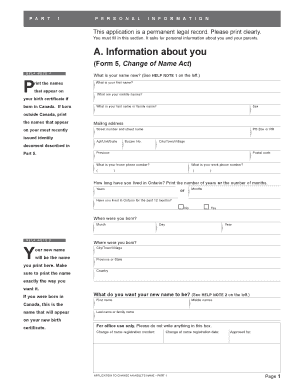 Ontario Adult Name Change Application