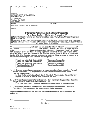 California Proposition 47 Petition for Recall of Sentence