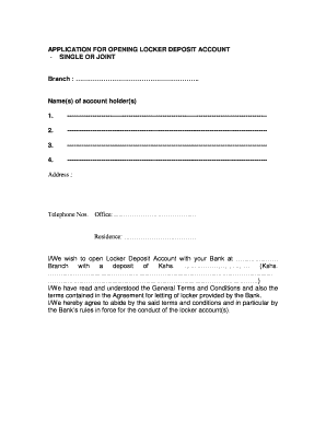 Locker Deposit Account Application
