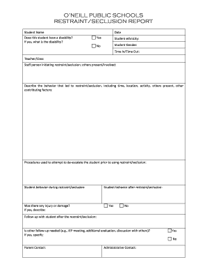Restraint/Seclusion Report