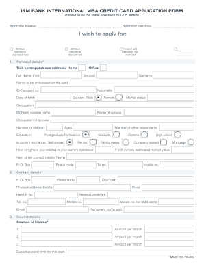 I&M Bank International Visa Credit Card Application Form