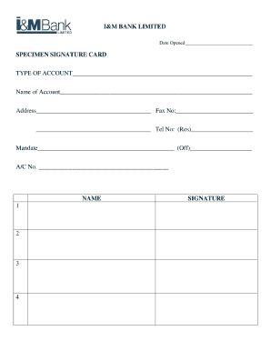Bank Specimen Signature Card