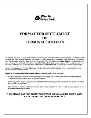 Terminal Benefits Settlement Form