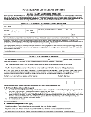 New York Dental Health Certificate