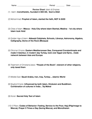 Islam & Empires Review Sheet