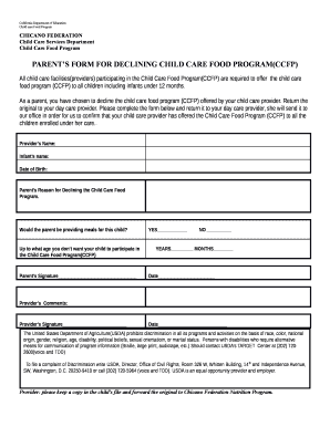 California Child Care Food Program Decline Form