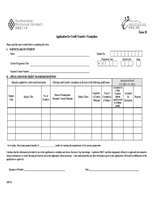 Application for Credit Transfer/Exemption