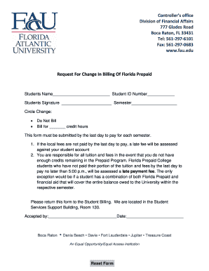 Request for Change in Billing of Florida Prepaid