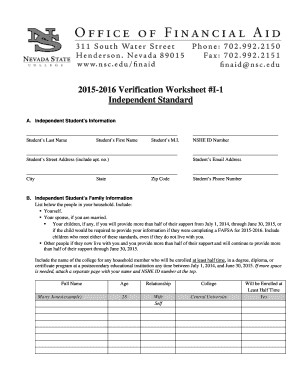 2015-2016 Verification Worksheet I-1