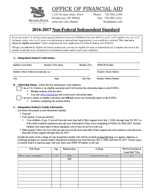 Non-Federal Independent Student Aid Form