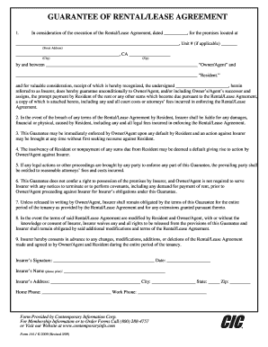 Guarantee of Rental Lease Agreement