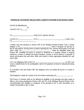 Michigan Parental Power of Attorney Form