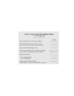 Lawyer Trust Account Reconciliation Sheet