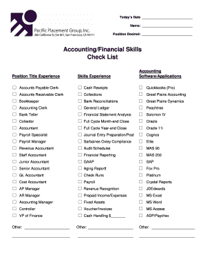 Accounting Skills Checklist Form
