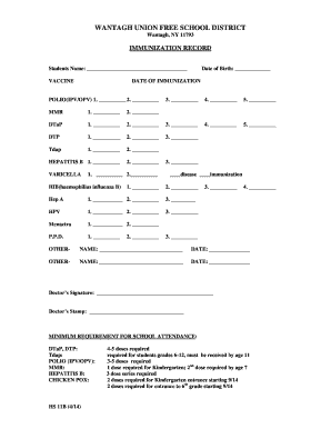 New York Immunization Record Form