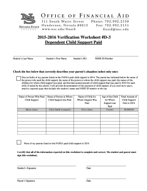 2015-2016 Verification Worksheet D-3