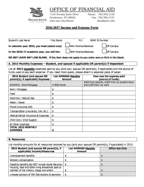 2016-2017 Income and Expense Form