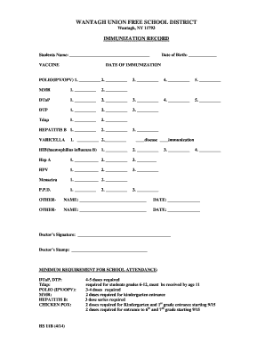 New York Immunization Record Form
