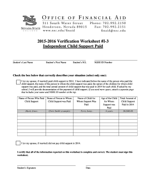 2015-2016 Child Support Verification Form