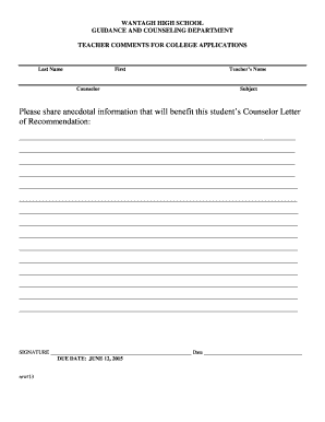 Teacher Comments for College Applications