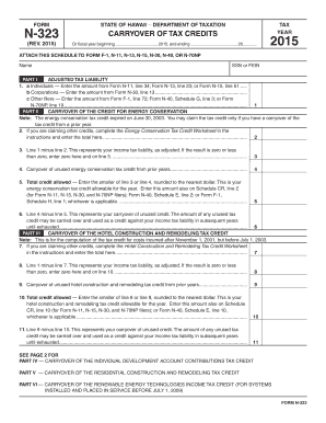 Hawaii N-323 Carryover of Tax Credits Form