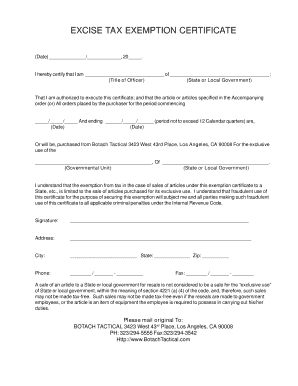 US Excise Tax Exemption Certificate