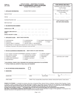 Hawaii Tax Clearance Application Form A-6