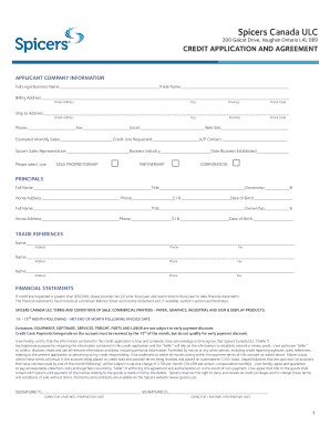 Spicers Canada ULC Credit Application and Agreement