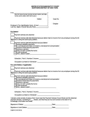 Bankruptcy Payment Advices Cover Sheet