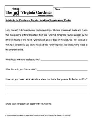 Nutrition Scrapbook or Poster Activity Sheet