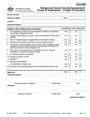 Form 280 - Dangerous Goods Course Assessment